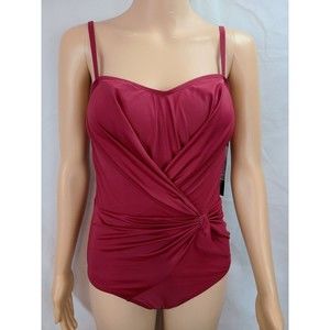 New Catherine Malandrino Womens (S) Burgundy Bandeau w/Drape Twist Knot Swimsuit